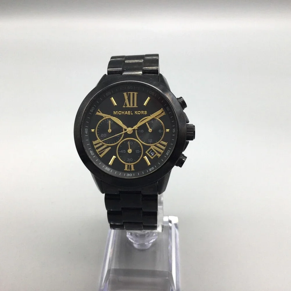 Michael Kors Breken Womens Watch 40mm Black Chronograph MK-6302 New Battery 7.5" - Picture 2 of 15